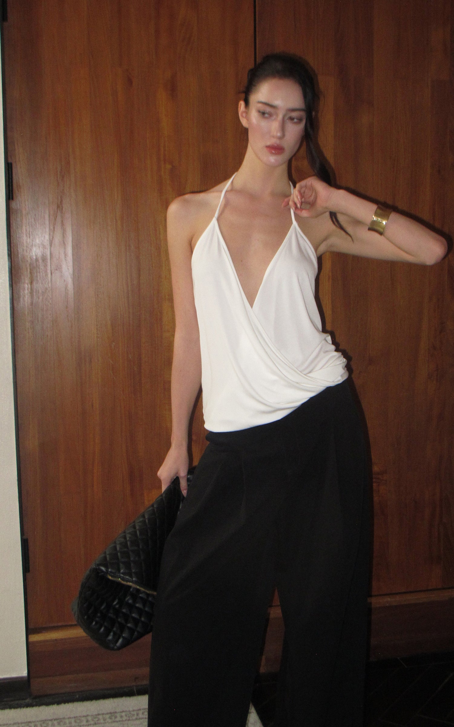 0122stepll Haut halter drapé blanc