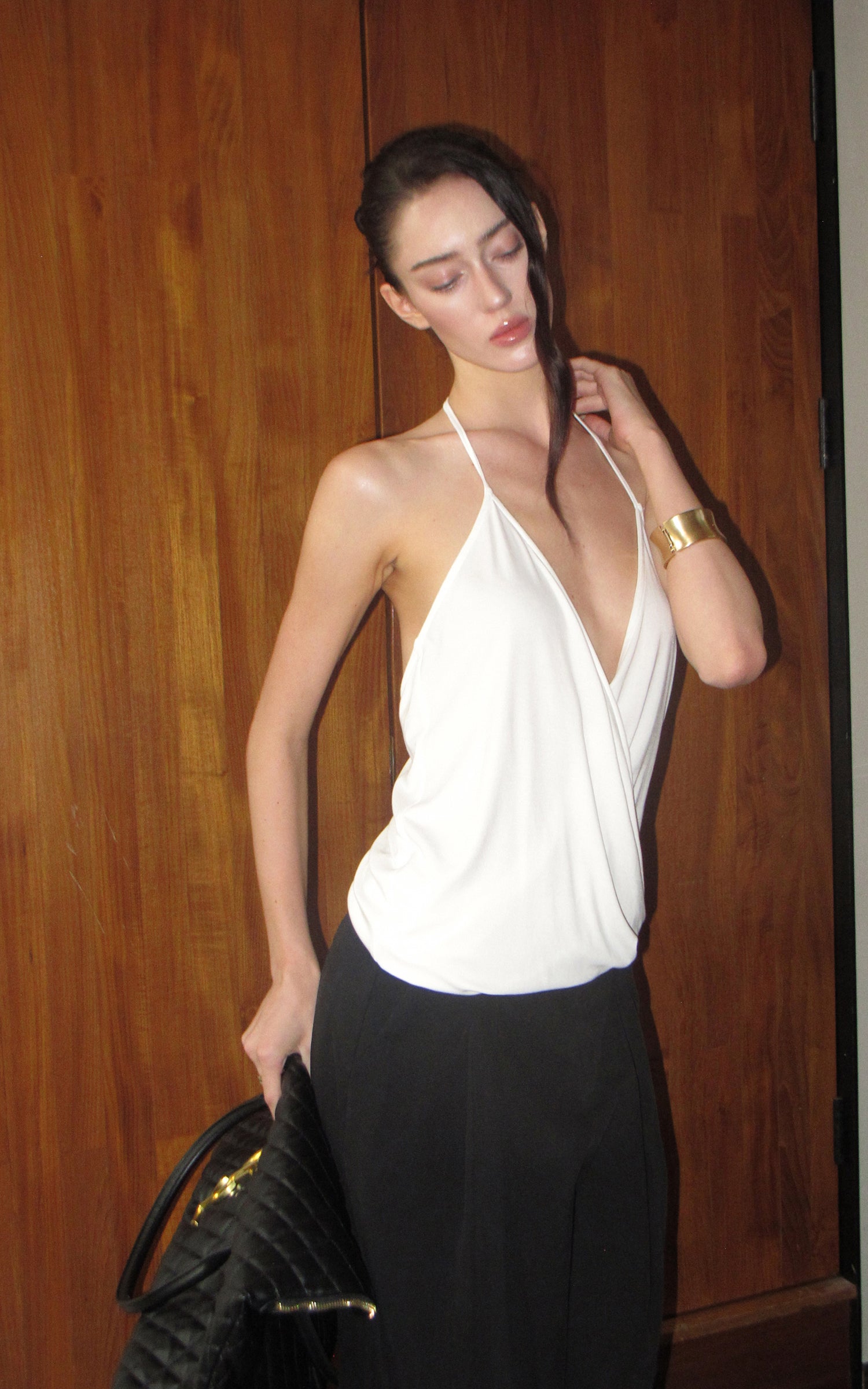 0122stepll Haut halter drapé blanc