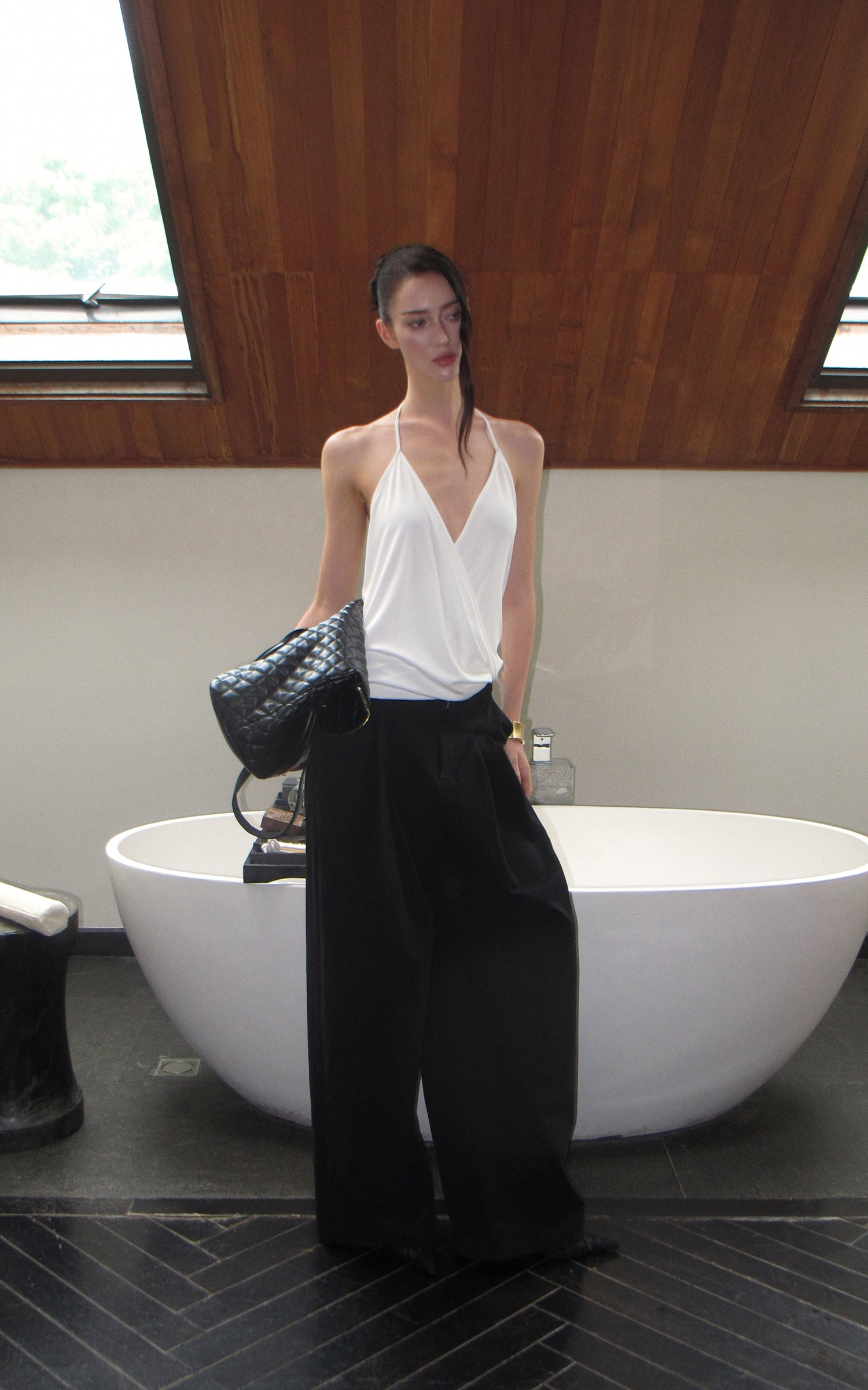 0122stepll Haut halter drapé blanc