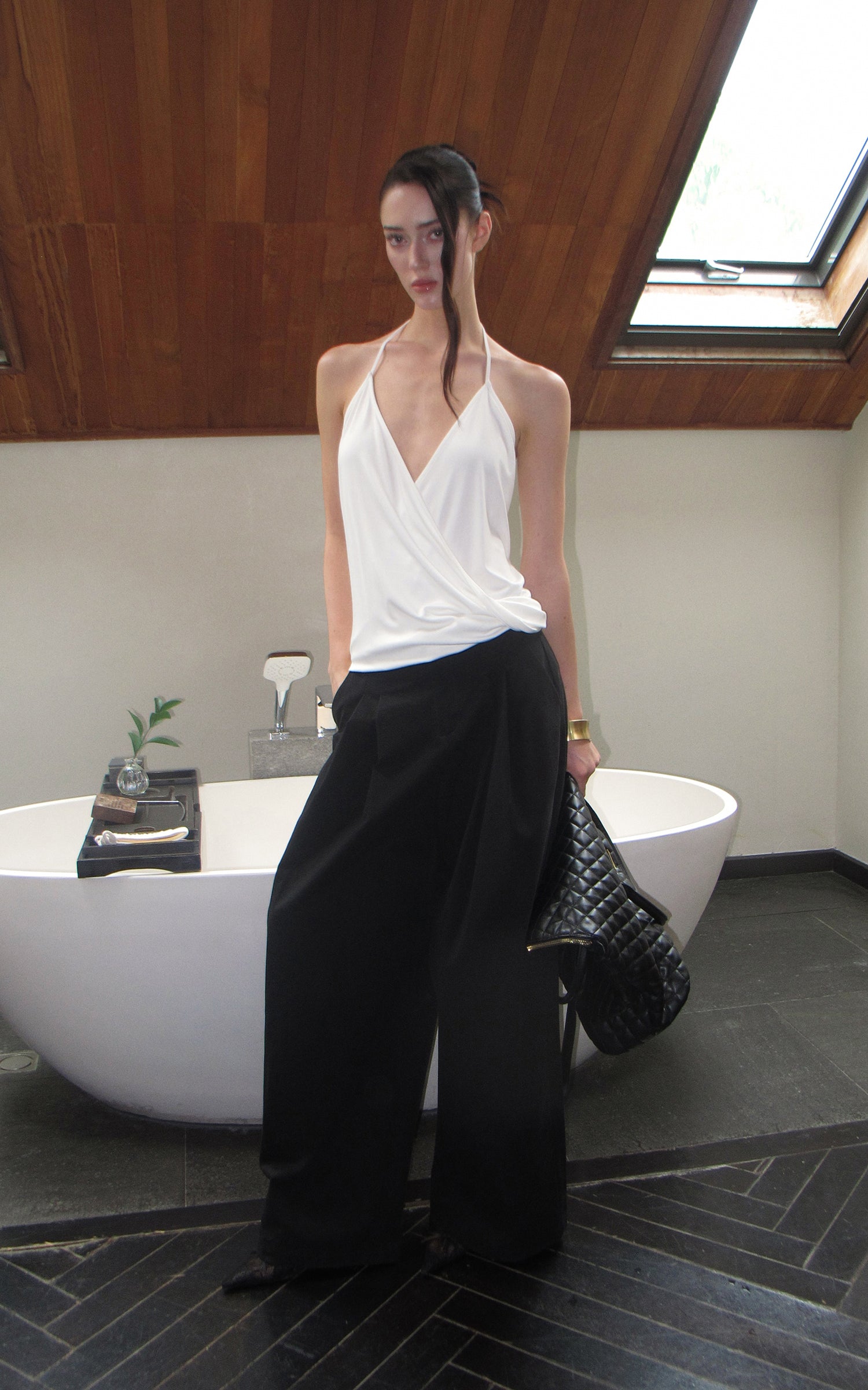 0122stepll Haut halter drapé blanc