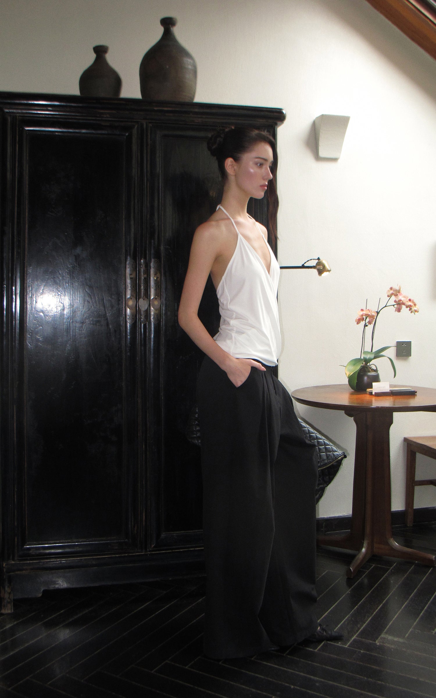 0122stepll Haut halter drapé blanc
