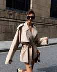 0122stepll Oversized Belted Short Trench Coat