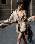 0122stepll Oversized Belted Short Trench Coat