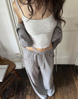 WARDEN EDGE Minimal Lounge Three Piece Set with Zip-Up Hoodie, Striped Cropped Camisole and Wide Leg Sweatpants