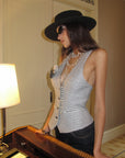 0122stepll Striped Halter Tailored Knit Vest