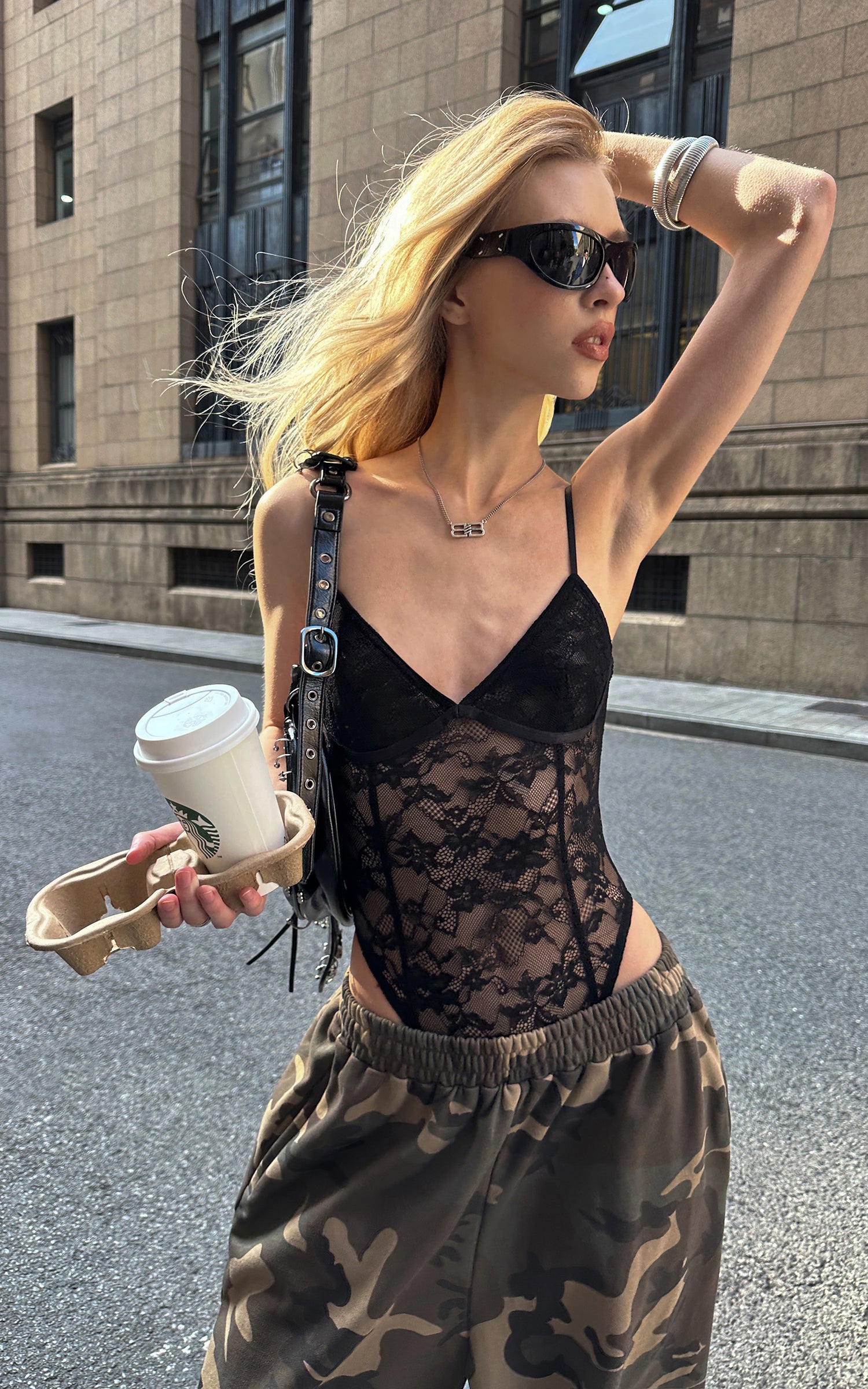 0122stepll Sheer Lace Contour Bodysuit