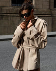 0122stepll Oversized Belted Short Trench Coat