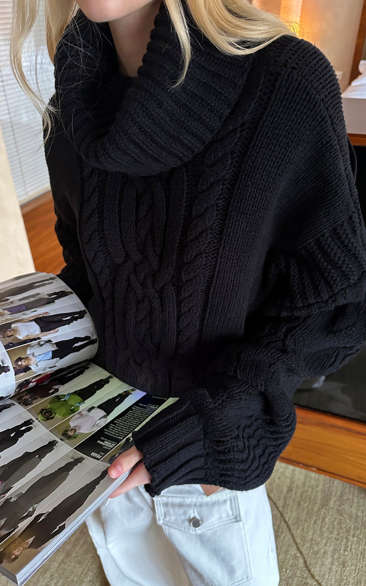 0122stepll Deconstructed Cable Knit Turtleneck Sweater