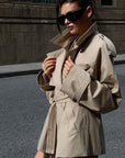 0122stepll Oversized Belted Short Trench Coat
