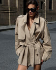 0122stepll Oversized Belted Short Trench Coat