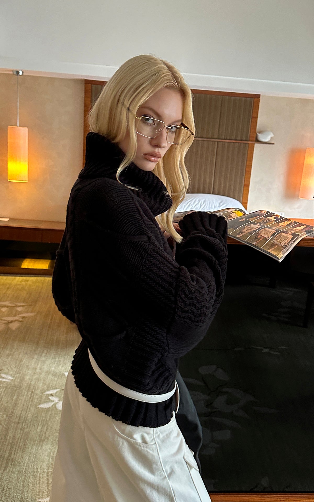 0122stepll Deconstructed Cable Knit Turtleneck Sweater
