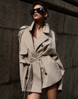 0122stepll Oversized Belted Short Trench Coat
