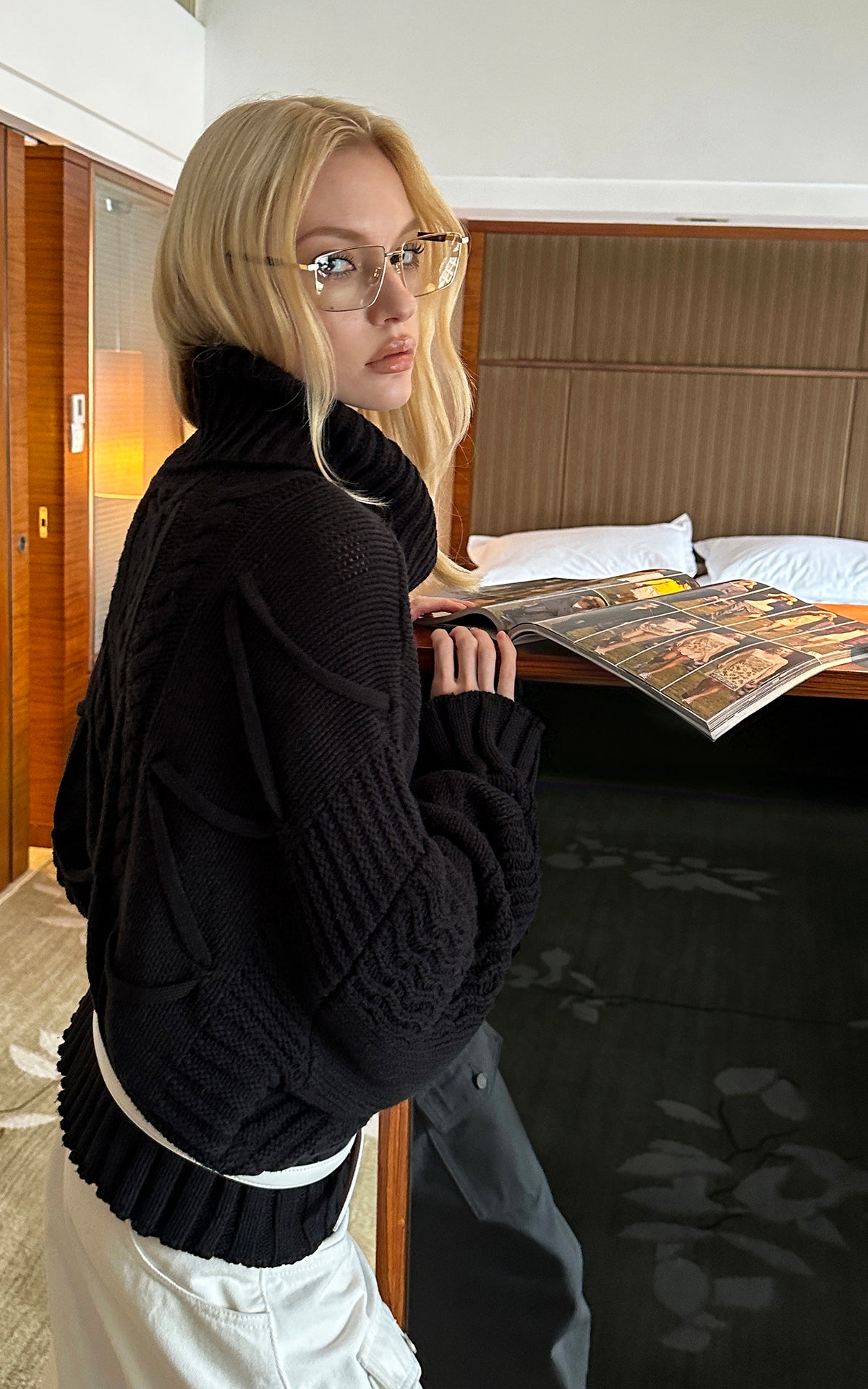 0122stepll Deconstructed Cable Knit Turtleneck Sweater