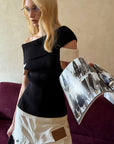 0122stepll Contrast Deconstructed Off-Shoulder Knit Top