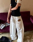 0122stepll Low-Rise Cargo Wide-Leg Denim Pants