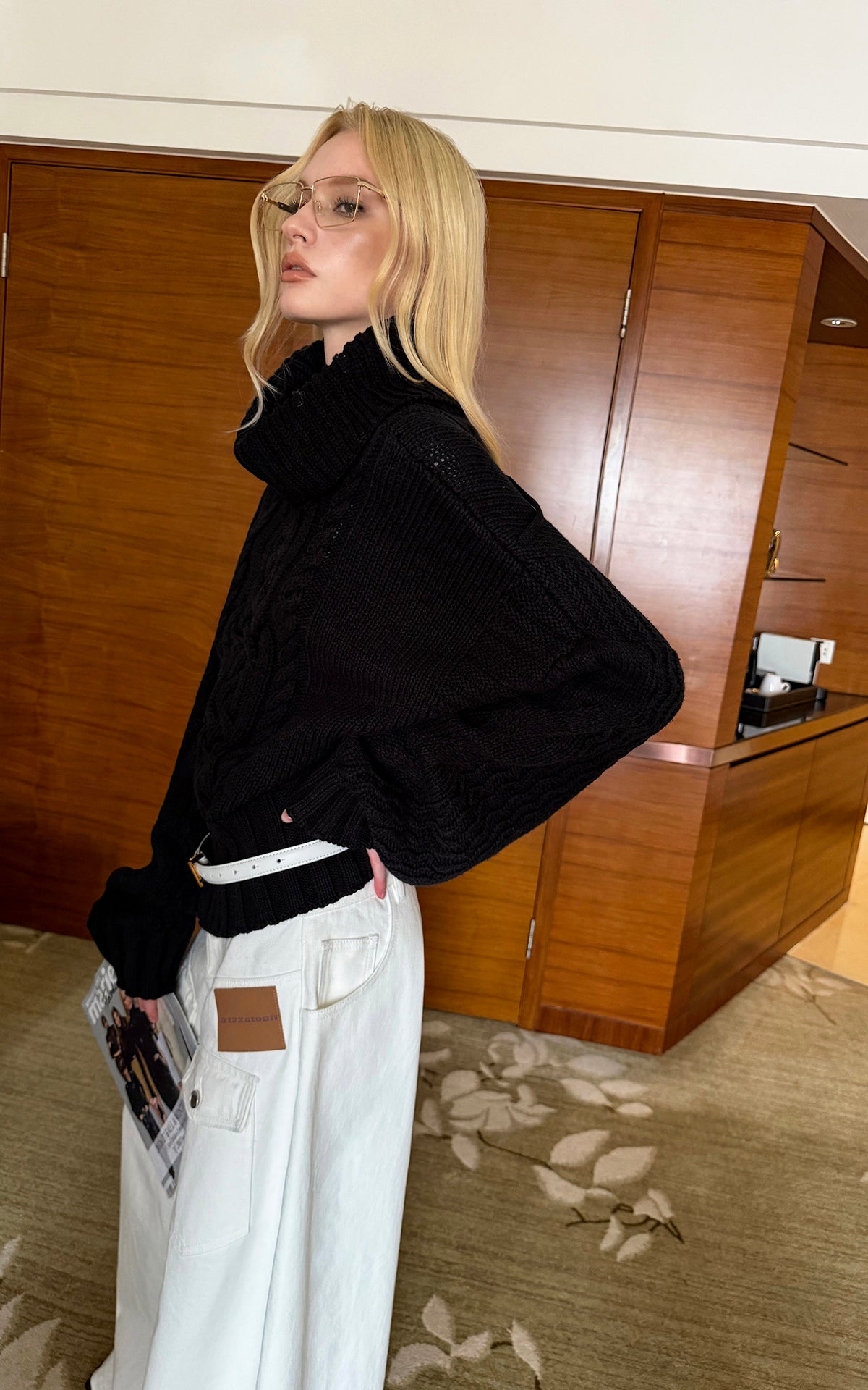 0122stepll Deconstructed Cable Knit Turtleneck Sweater