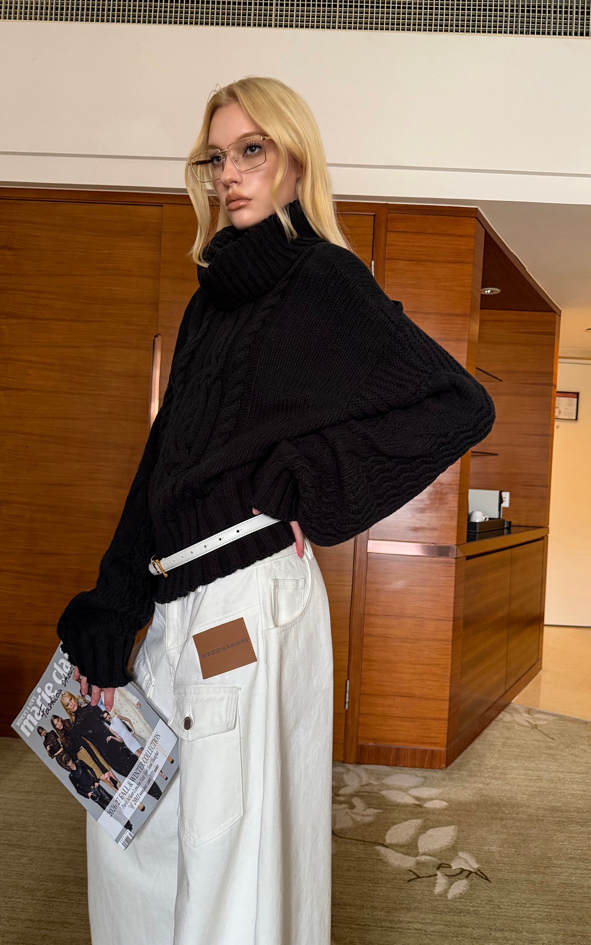 0122stepll Deconstructed Cable Knit Turtleneck Sweater