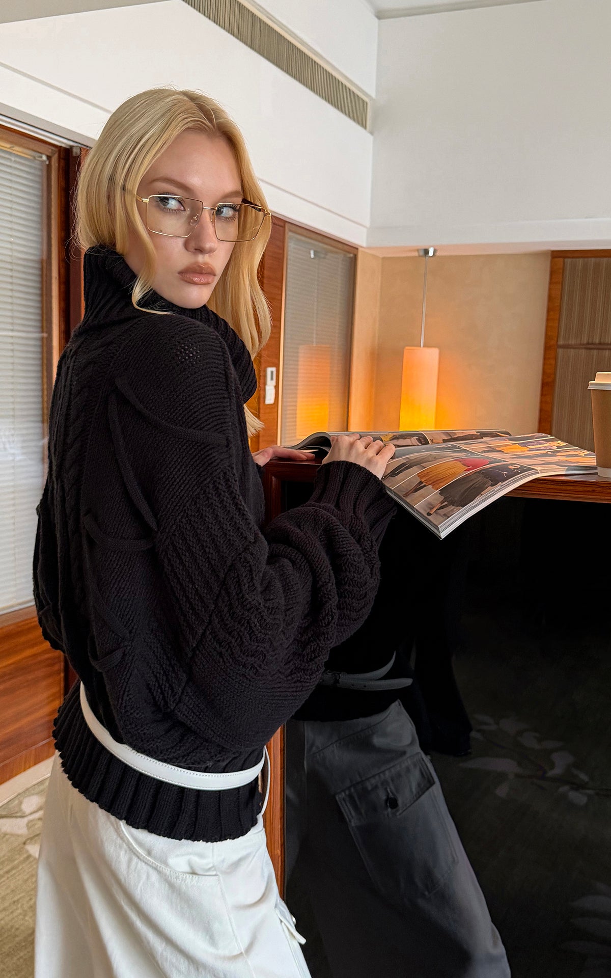0122stepll Deconstructed Cable Knit Turtleneck Sweater
