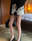 0122stepll Cow Print Faux Fur Mini Skirt