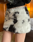 0122stepll Cow Print Faux Fur Mini Skirt