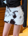0122stepll Cow Print Faux Fur Mini Skirt