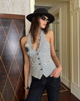 0122stepll Striped Halter Tailored Knit Vest