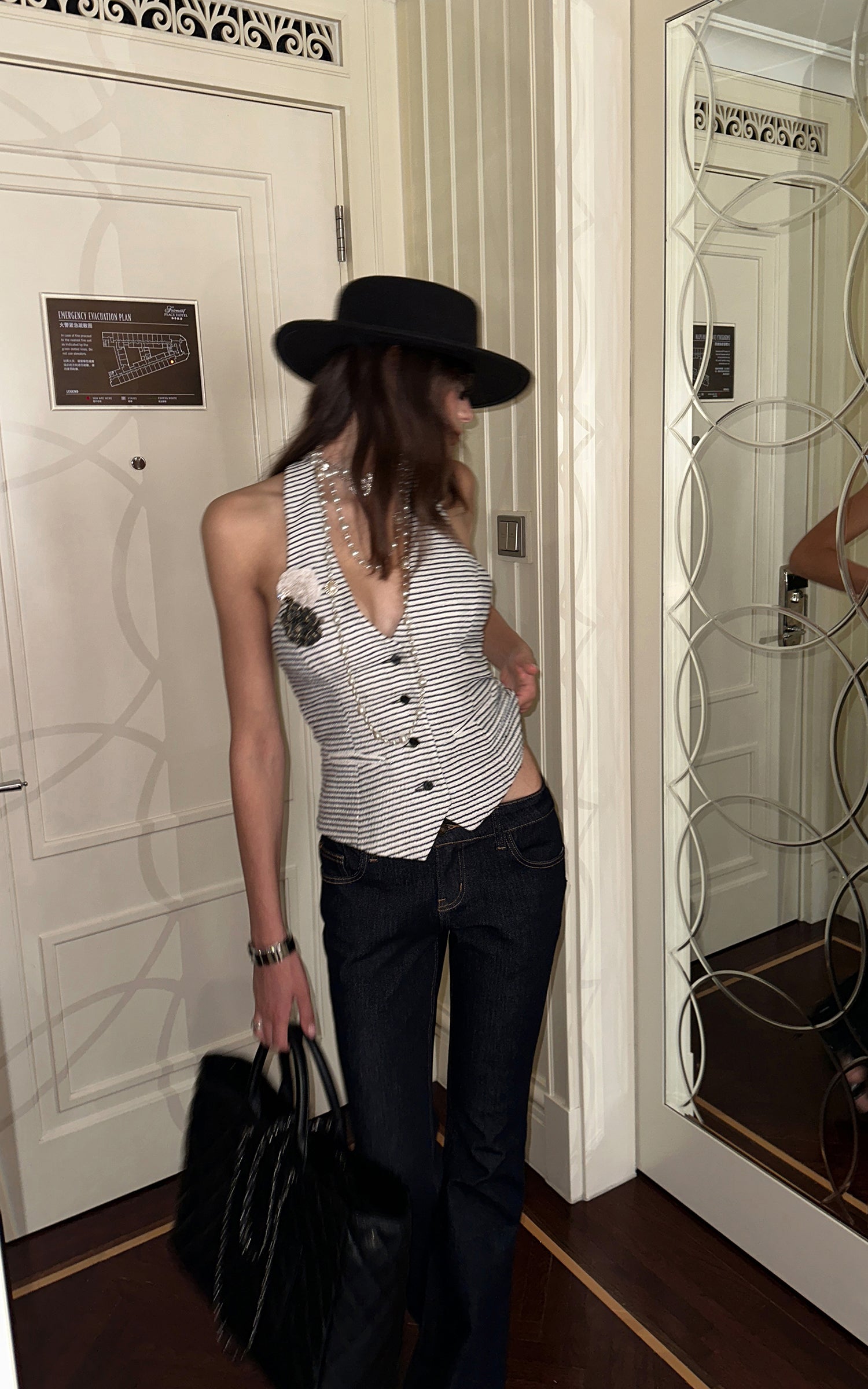0122stepll Striped Halter Tailored Knit Vest