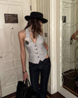 0122stepll Striped Halter Tailored Knit Vest