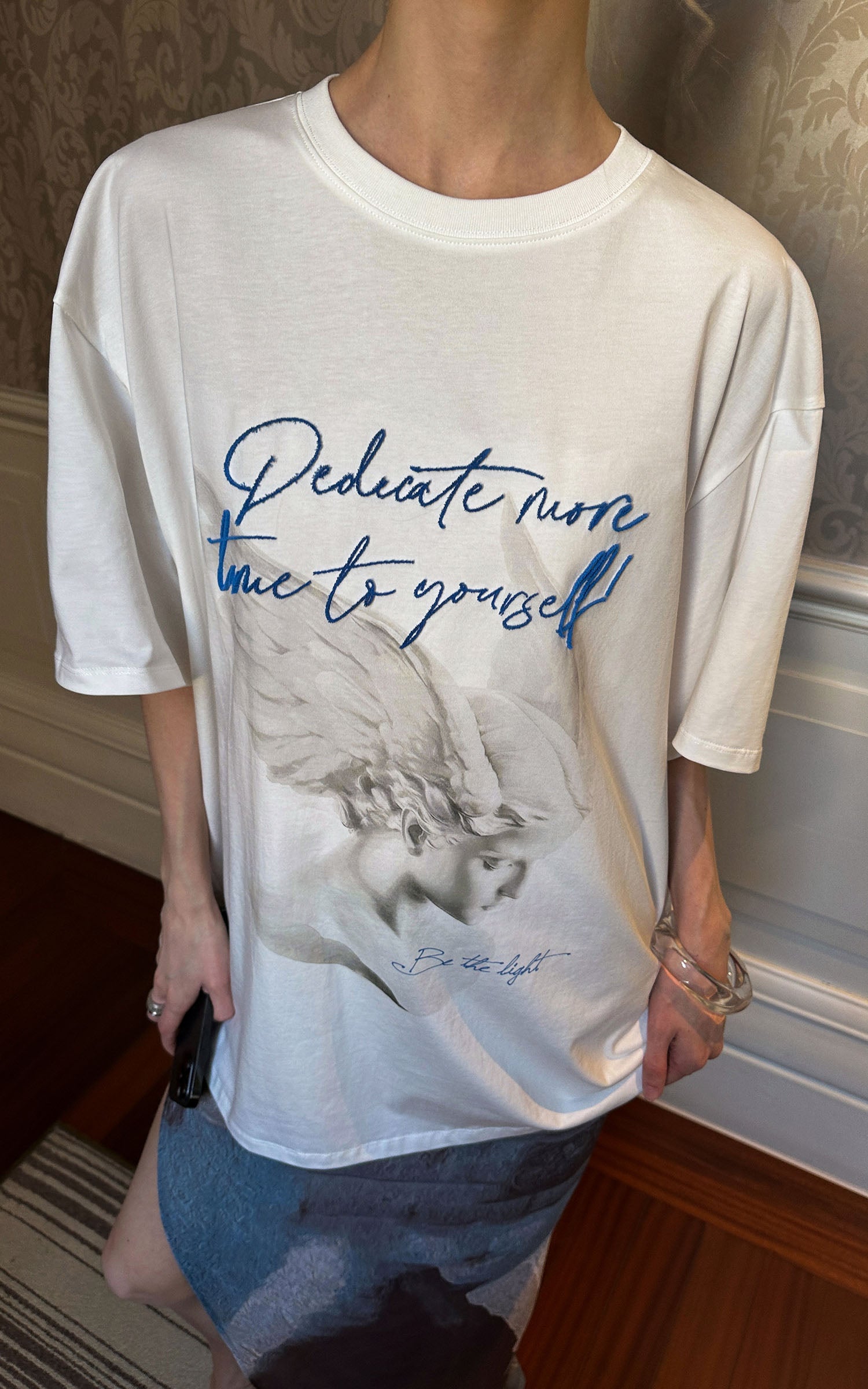 0122stepll Angel Script Oversized Graphic T-Shirt