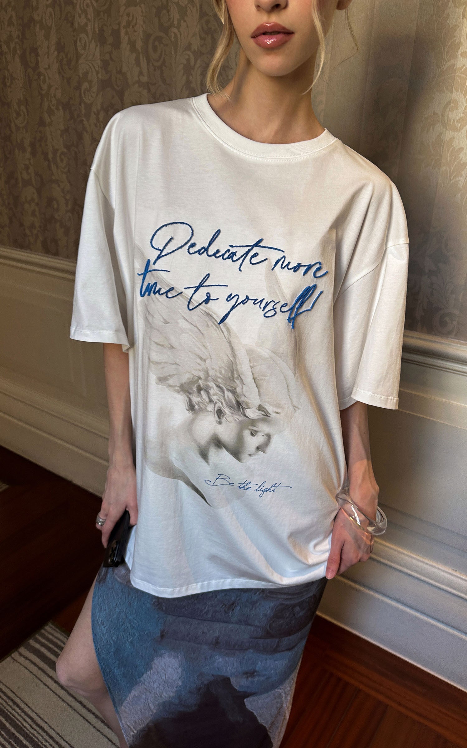 0122stepll Angel Script Oversized Graphic T-Shirt