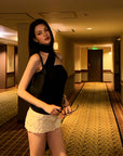 0122stepll Ribbon Halter Strapless Top