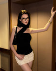 0122stepll Ribbon Halter Strapless Top
