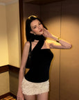 0122stepll Ribbon Halter Strapless Top