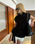 0122stepll Deconstructed Cable Knit Belted Turtleneck Vest
