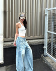 0122stepll Vintage Wash Wide-Leg Denim Pants