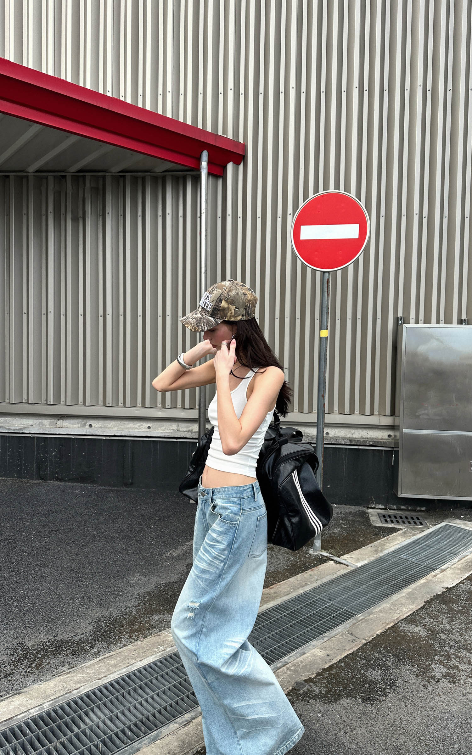 0122stepll Vintage Wash Wide-Leg Denim Pants