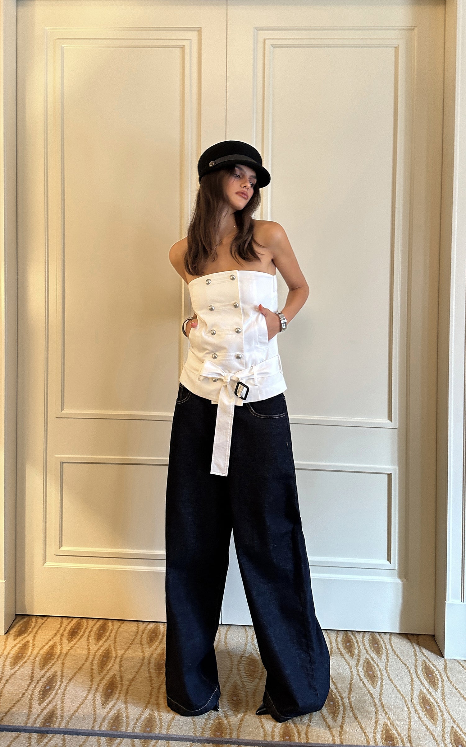 0122stepll Strapless Bustier &amp; Cape Top Set