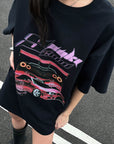 0122stepll スキ2000オーバーサイズグラフィックTシャツ