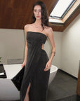 0122stepll Strapless Draped Cut-Out Maxi Dress