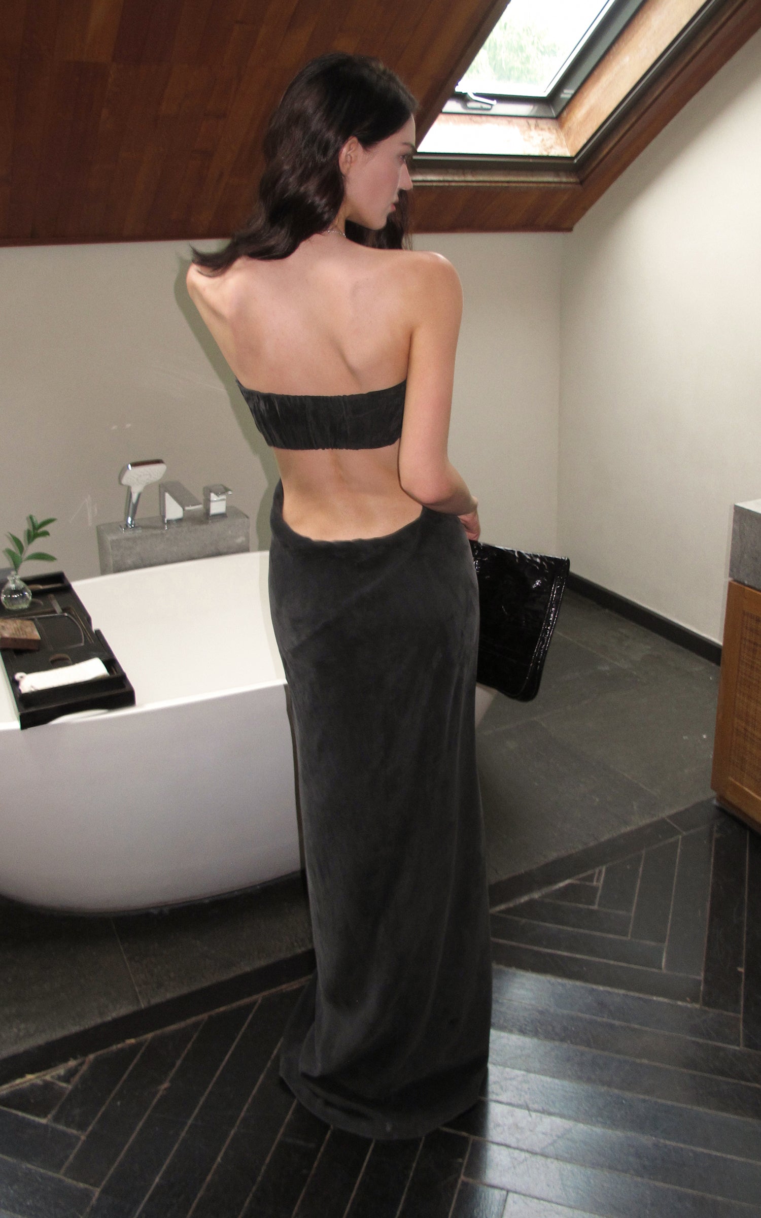 0122stepll Strapless Draped Cut-Out Maxi Dress