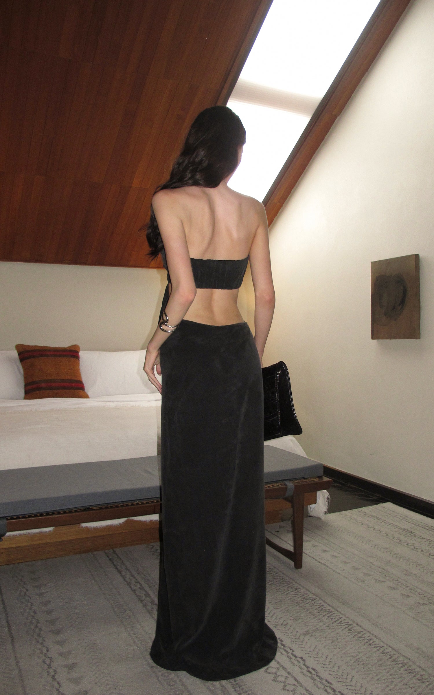 0122stepll Strapless Draped Cut-Out Maxi Dress