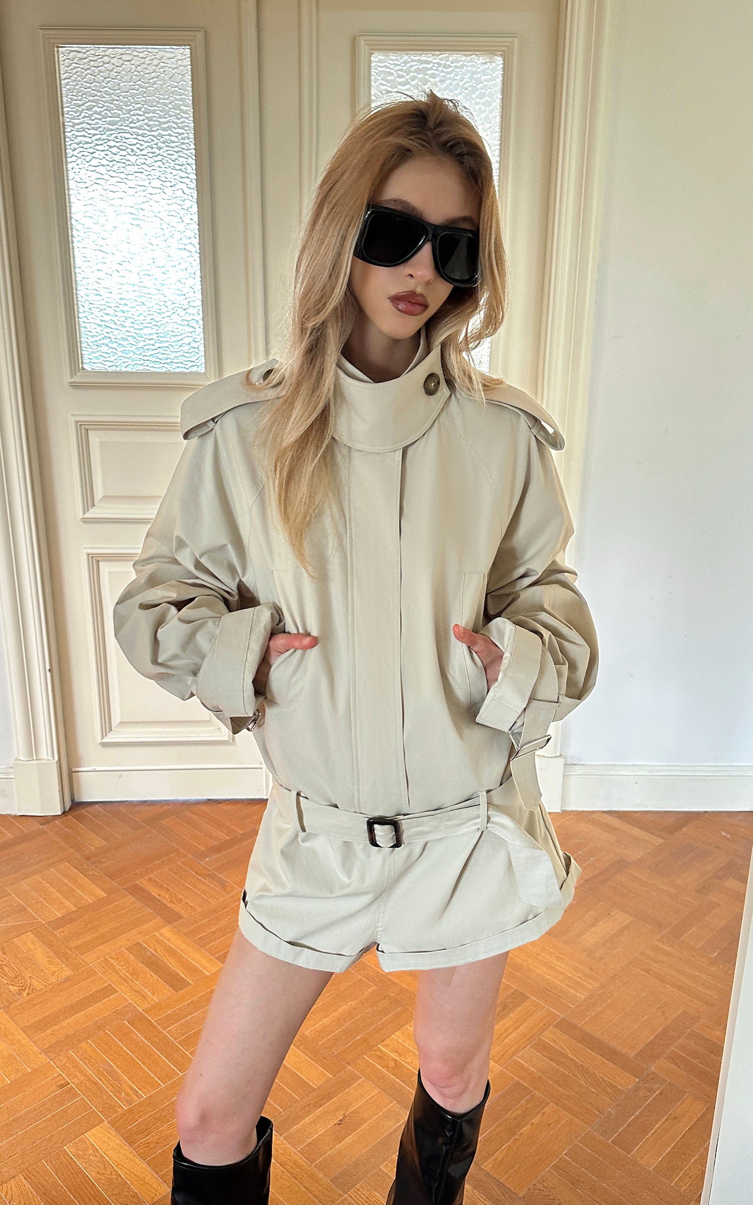 0122stepll Combinaison trench à ceinture