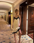 0122stepll Lace-Trim Asymmetric Satin Slip Dress