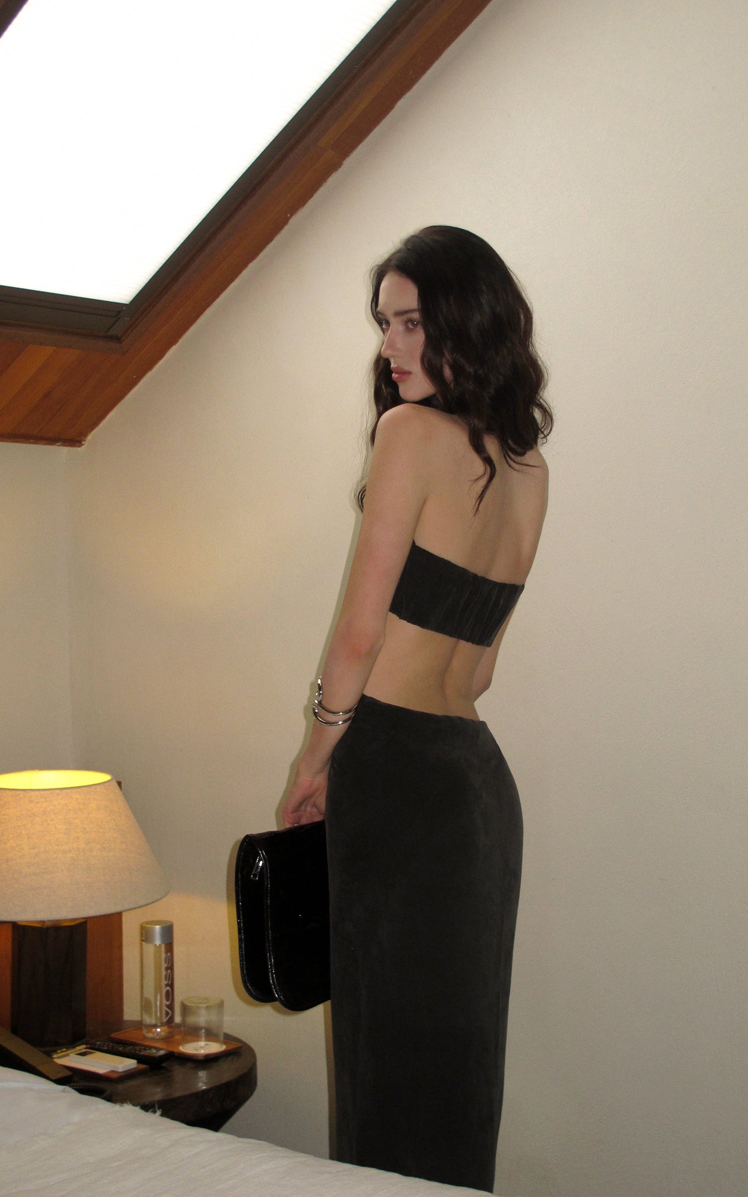 0122stepll Strapless Draped Cut-Out Maxi Dress