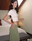 0122stepll Fitted Tee & Drawstring Maxi Skirt Set