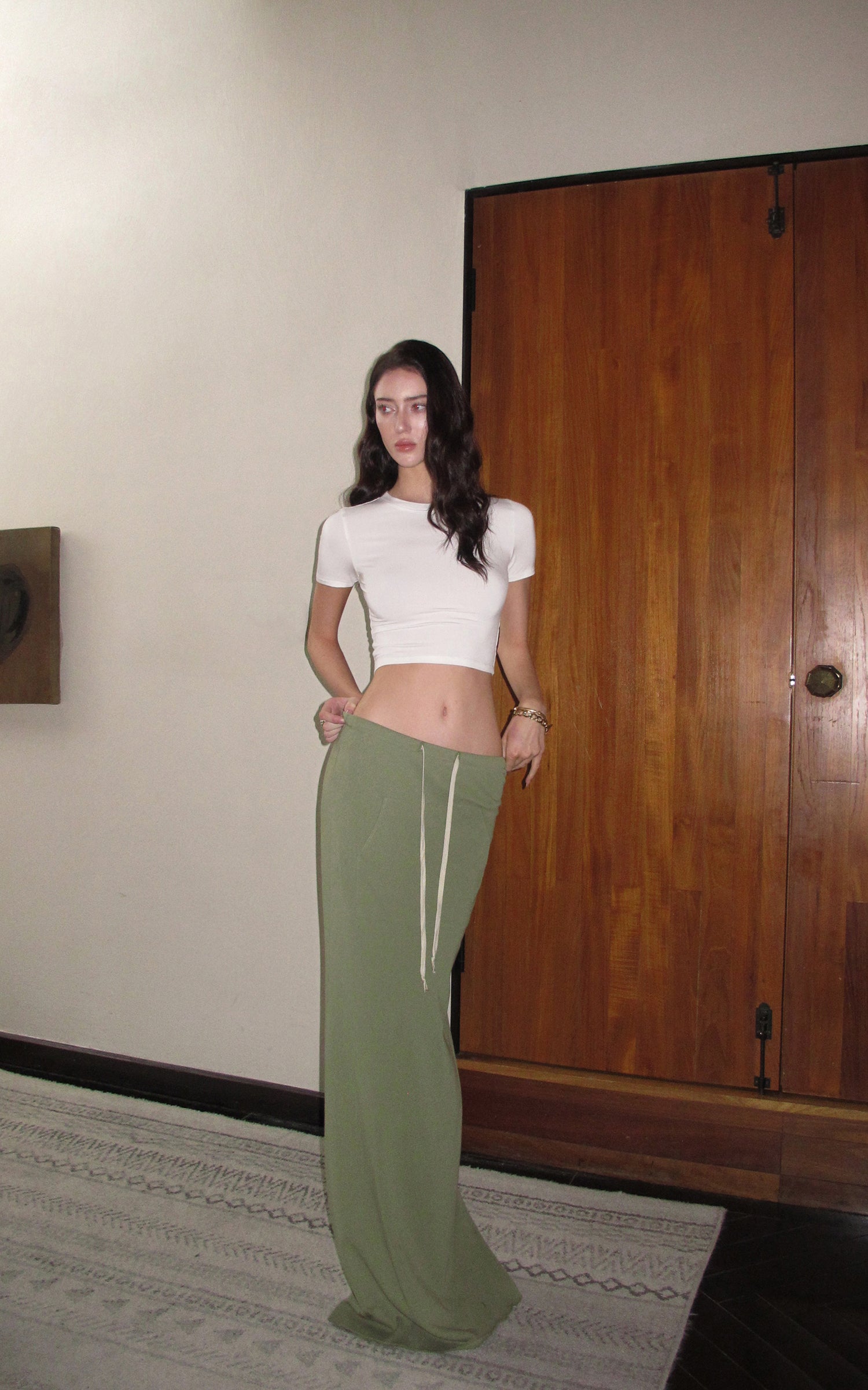 0122stepll Fitted Tee &amp; Drawstring Maxi Skirt Set