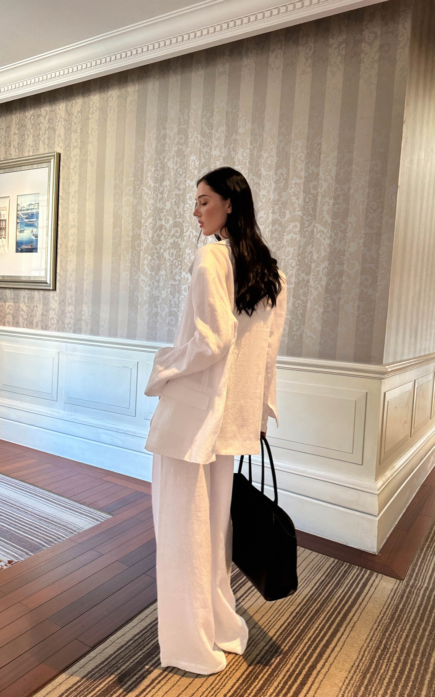 0122stepll Relaxed Linen Suit Set Blazer Pants &amp; Wrap Skirt Overlay