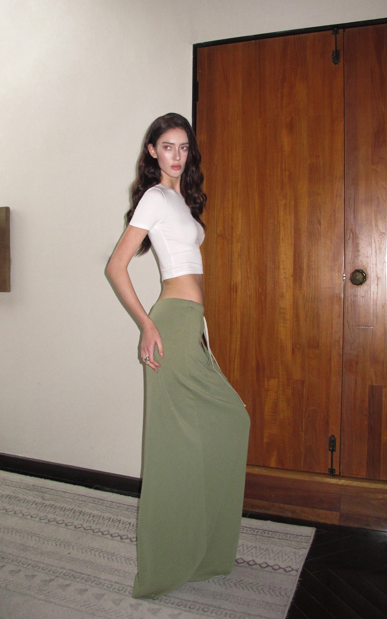 0122stepll Fitted Tee &amp; Drawstring Maxi Skirt Set