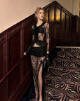 0122stepll Sheer Ruffle Lace Top & Draped Lace Skirt Set