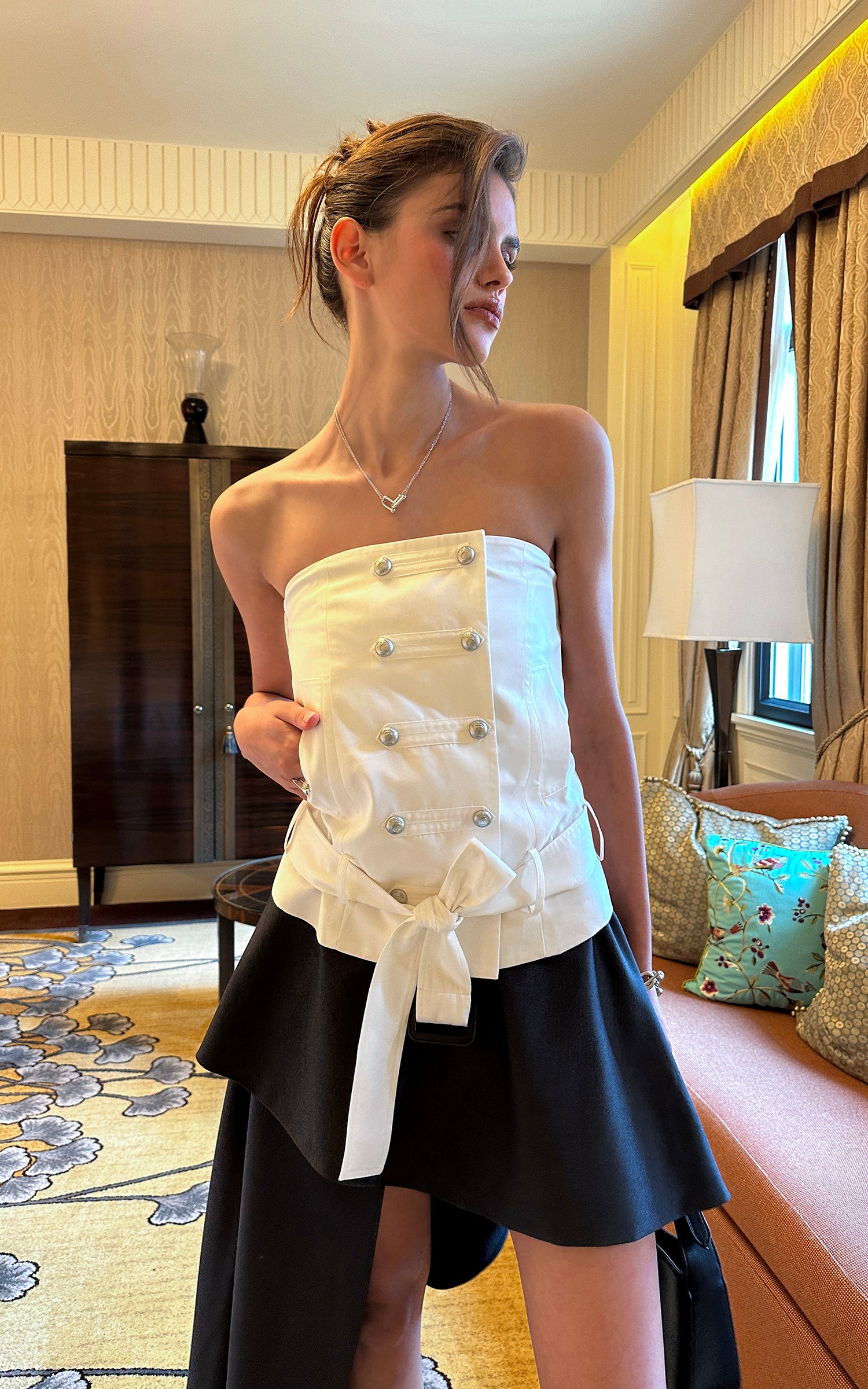 0122stepll Strapless Bustier &amp; Cape Top Set